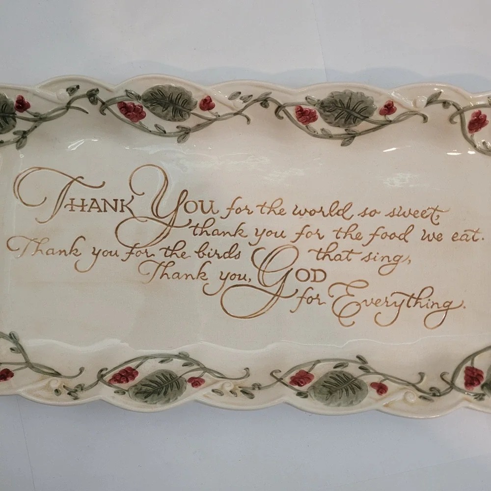 Amscan Ceramic Serving Platter Thanksgiving Thank You God Prayer Floral 16